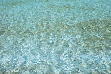 Water in the pool texture and background. Blue and green waters with ripples from breeze on sunny day