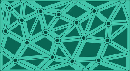 Abstract geometric graphic wallpaper. The picture is formed by simple figures: circles, lines, triangles, quadrilaterals. The illustration is made in green tones.