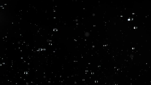 Super Slow Motion Of Realistic Rain Shower On Black Background. Filmed On High Speed Cinema Camera, 1000 Fps.