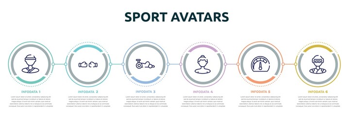 sport avatars concept infographic design template. included judoka, punching, kart racing, null, mph, skydiver icons and 6 option or steps.