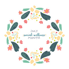 July Social Wellness Month hand lettering concept illustration design