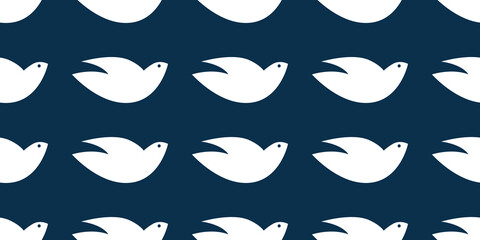 Lots of Bird Shapes, White Peace Pigeons - Pattern, Wide Scale Texture - Dark Seamless Background Design, Vector Template