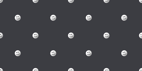 Dark Simple Minimalist Seamless  Pattern - Silver Smiling Faces - Vector Design
