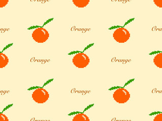 Orange cartoon character seamless pattern on yellow background. Pixel style