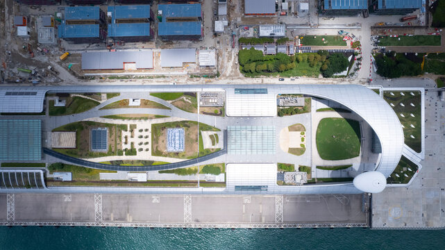 Hong Kong, May 5 2022: Kai Tak Cruise Terminal Drone Point Of View In Hong Kong