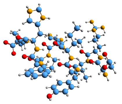  3D image of Angiotensin I skeletal formula - molecular chemical structure of peptide hormone isolated on white background