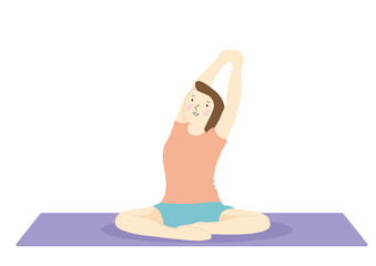 床に座って上半身のストレッチをするダイエット中の女性