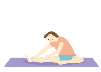 床に座って股関節のストレッチをするダイエット中の女性