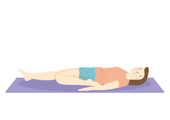 床に寝て前腿のストレッチをするダイエット中の女性