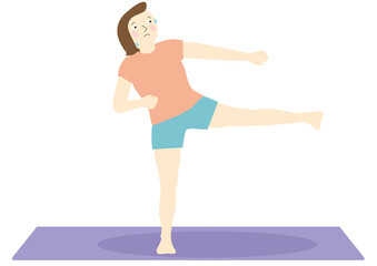 有酸素運動で横にキックをするダイエット中の女性