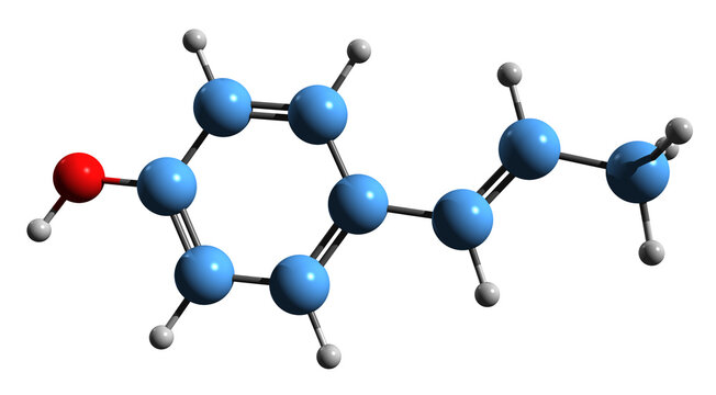 3D image of Anol skeletal formula - molecular chemical structure of para-hydroxypropenylbenzene isolated on white background