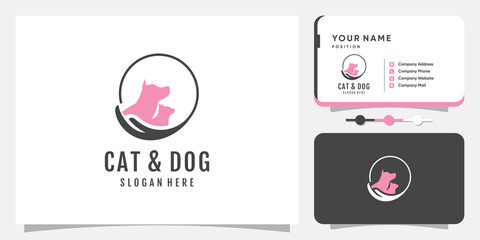 Cat and dog icon logo design with creative unique style Premium Vector