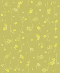 Fototapeta premium Print with waterfall of flowers and leaves on green background