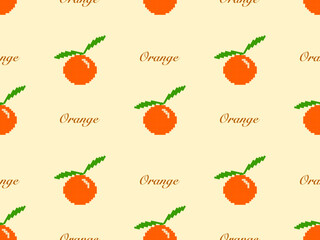 Orange cartoon character seamless pattern on yellow background. Pixel style