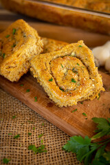 garlic Parmesan pinwheels with burlap