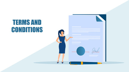 Vector of a business woman reviewing terms and conditions of a business contract