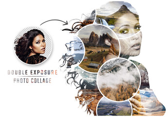 Photo Collage Double Exposure Frame Effect Mockup