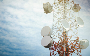 Telecommunications Tower. Satellite Dish Telecom Network