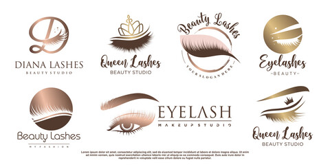 Eyelashes icon logo design with creative beauty element style Premium Vector