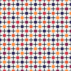 Polka dot and crosses classic ornament. Repeated circles seamless pattern. Simple geometric shape background. Minimalist geo print