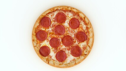 Tasty italian classic original pepperoni pizza. Top view. Isolated on white. 
