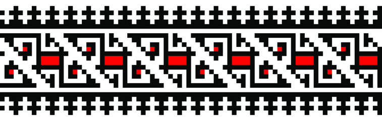 Fototapeta premium vector seamless pixel ethnic national slavic pattern isolated on white background. traditional ornament of Ukrainian and Belarusian embroidery - vyshyvanka.useful for print, wallpaper, textile, fabric