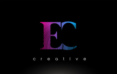 EC Logo Design With Multiple Lines and Purple Blue Colors.