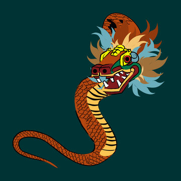 prehispanic mexican god quetzalcoatl feathered Serpent illustration in vector format