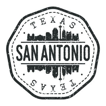 San Antonio, TX, USA Stamp Skyline Postmark. Silhouette Postal Passport. City Round Vector Icon. Vintage Postage Design.