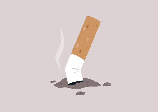 A Crushed Cigarette Butt On The Ground, Unhealthy Habits, A Smoking Concept