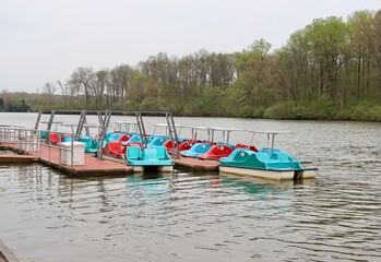 Fototapeta premium The paddle boats at the lake in the park.
