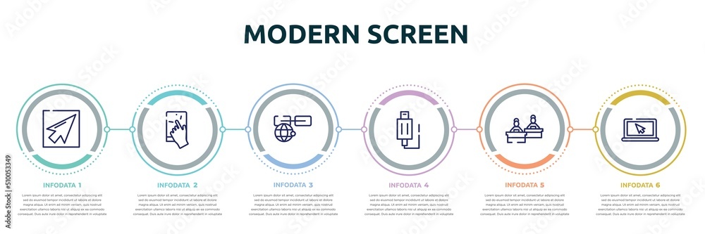 Poster modern screen concept infographic design template. included mouse pointer, touch, link on internet, 