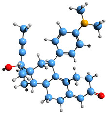  3D image of Antiprogestogen skeletal formula - molecular chemical structure of progesterone antagonist isolated on white background