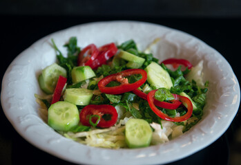 Turkish Salad With Traditional Plate On Dark Background
