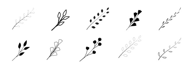 Laurels branches. Vector illustration. Vintage laurel wreaths. Leaf branches icons set.
