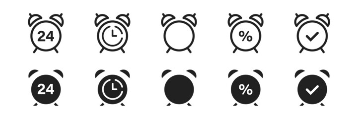 Alarm clock icon set. Vector illustration. Clock symbol collection.