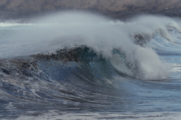 close up. strong wave in a stormy day