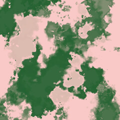 Bright Abstract Watercolor Style Vector Layout. Pastel Pink Paint Stains on a Dark Green Background. Vivid Color Splashes and Splatter on Camo Print. Cool Creative Layout. - obrazy, fototapety, plakaty