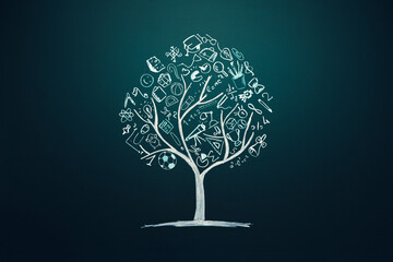 Education concept, studying, knowladge tree with hand drawn school doodle icons. Learning symbol - 510057581