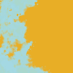 Bright Abstract Watercolor Style Vector Layout. Light Orange Paint Stains on a Light Blue Background. Vivid Color Splashes and Splatter on Camo Print. Cool Creative Layout.