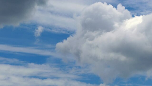 Clouds puffy are moving across the blue sky. Ultra HD scenery of cloud in motion.