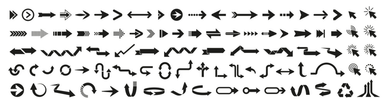 Arrow icon set. Arrow. Cursor. Collection different arrows sign. Black vector arrows icons. Modern simple arrows