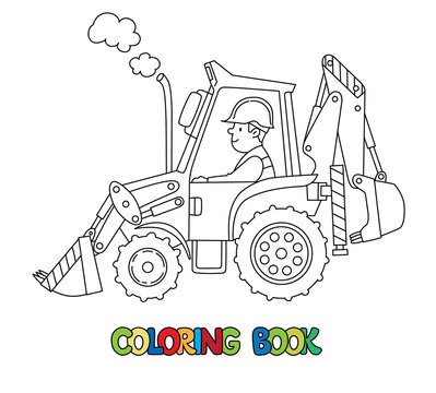 Construction tractor with a driver Coloring book