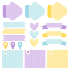 Cute paper notes. Stationary set. Scrapbook notes and cards.Printable planner stickers. To Do List note. Template for your message. Decorative planning element. Vector illustration.