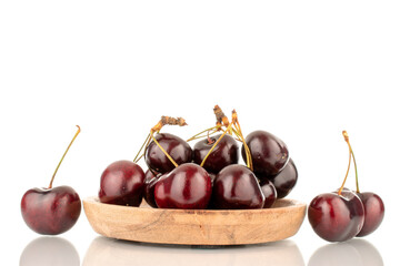 Several sweet cherries, close-up, isolated on a white background.