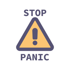 illustration of Stop panic sign with white text inside.