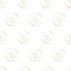 Vector seamless pattern with gold wedding monogram of initials k and e.