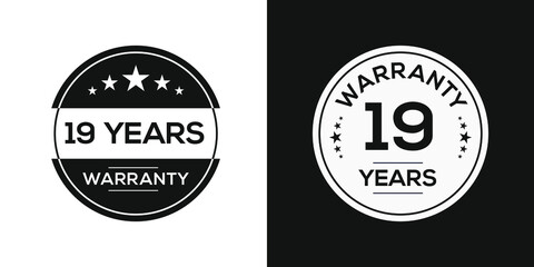 Fototapeta na wymiar 19 years warranty seal stamp, vector label.