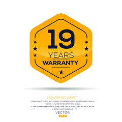 19 years warranty seal stamp, vector label.
