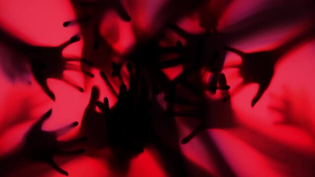 Shadow of a zombie's hand in red scene., Slow motion
